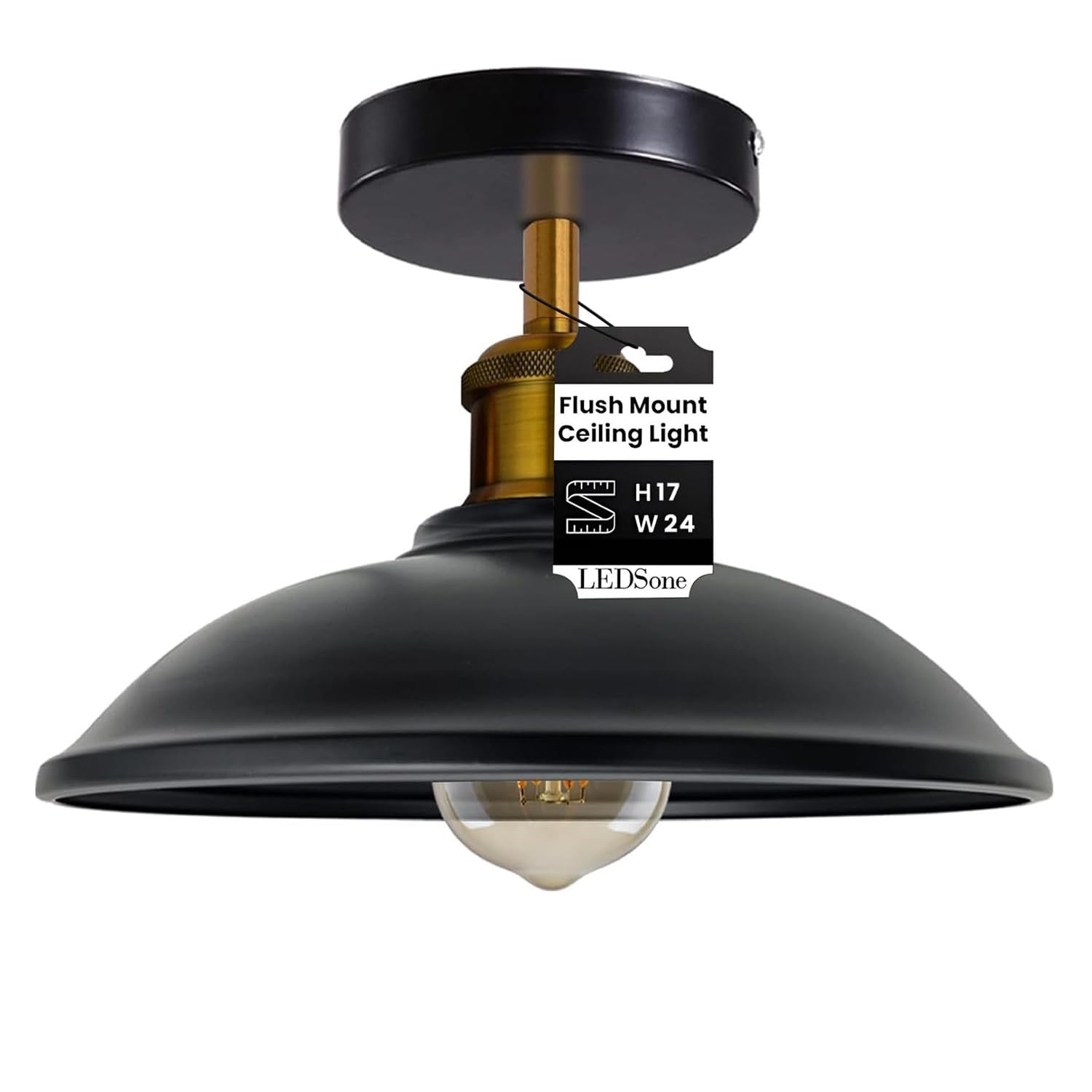 LEDSone Semi Flush Mount Vintage Industrial Ceiling Light Industrial Metal Cage Ceiling Light Mini Pendant Lighting for Farmhouse Porch Kitchen Bathroom (Black,with Bulb)