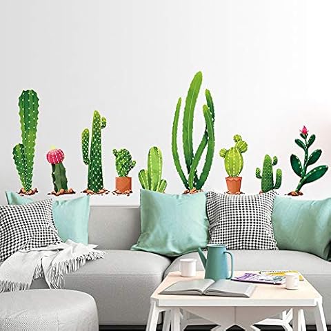 BuerHomie Wall Decor, Potted Cactus Wall Stickers, Wall Decal for Living Room, Bedroom, Kitchen, Wall Art for Adults, Boys, Girls Cover