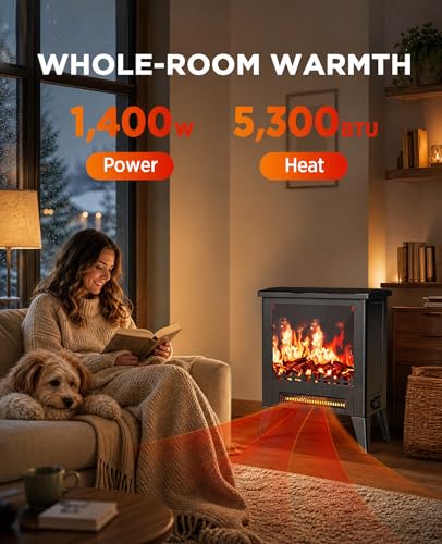 Image of Silonn 18 inch Electric Fireplace Heater - Fast Heating, Quiet Operation, Adjustable Temperature, CSA Certified, Overheat Protection, Portable Electric Fire Place for Living Room & Bedroom, Black