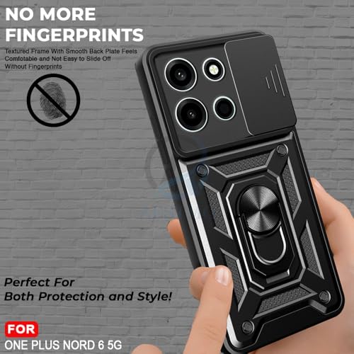 Image of AESTMO Tough Armor OnePlus Nord 6 5G Bumper Back Case Cover | Ring Holder & Sliding Camera Shield Cover | 360 Degree Protection Back Case Cover for OnePlus Nord 6 5G (Black)