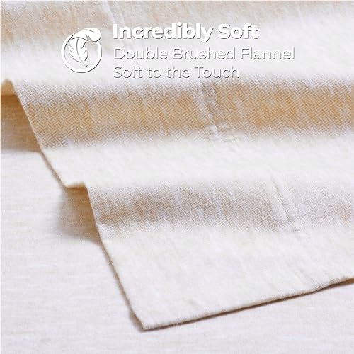 Image of Superior Melange Flannel Cotton Sheet Set, Ultra-Soft Textured Sheets, Modern, Farmhouse Bedding, Basics, Includes; Flat Sheet, Elastic Deep Pocket Fitted Sheet, Pillowcases, Twin, Beige