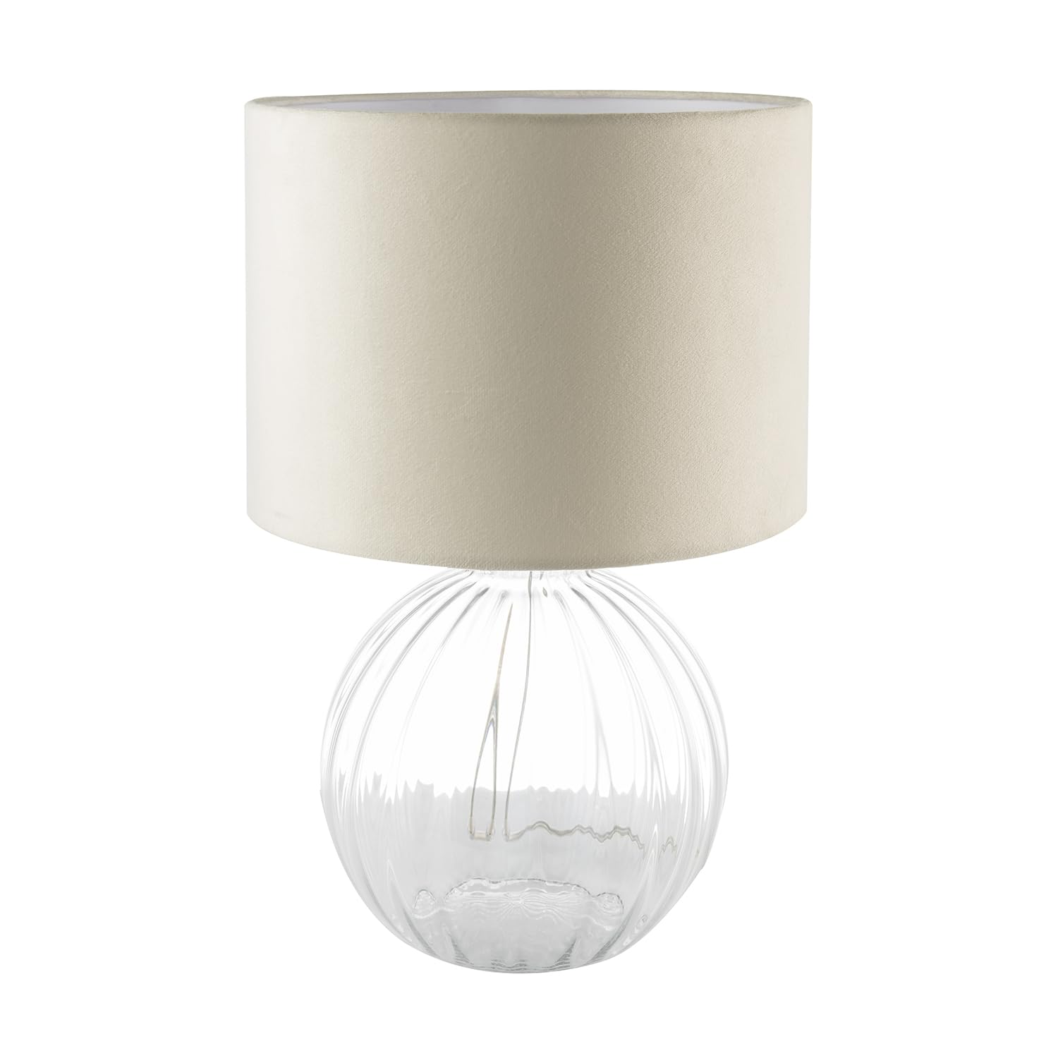 Happy Homewares White Contemporary Clear Ribbed Glass Table Lamp With Velvet Fabric Shade
