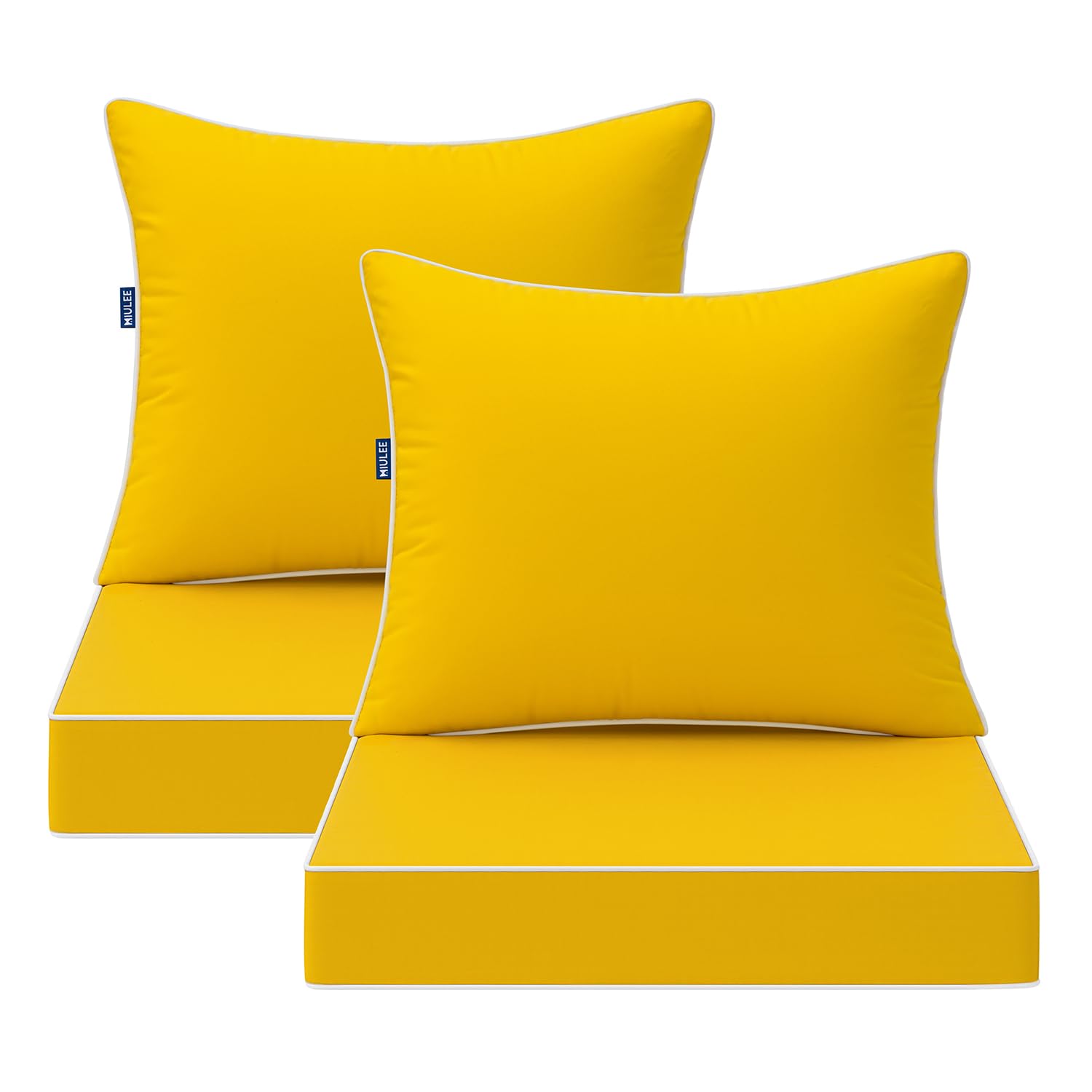 Photo 1 of MIULEE Yellow Outdoor Seat Cushion 24x24 Inch Set of 2 Waterproof & 3 Year Fade Resistant Deep Seat and Back Cushion for Patio Furniture Chair Sofa Couch with Handle and Adjustable Straps