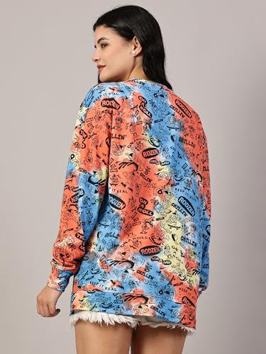 Image of RodZen Oversized | Loose Fit |Full Sleeves Cotton Loopnet Round Neck T-Shirt for Womens /Girls