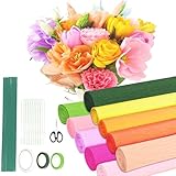 10 Farben Krepppapier Bunt, 25 * 250cm Bunt Bänder Crepe Paper, Floristenkrepp Krepp mit Blumendraht Floristenband, Krepppapier Pastell Bunte DIY Blumenpapier-Handwerk Deko für Geburtstag Hochzeit