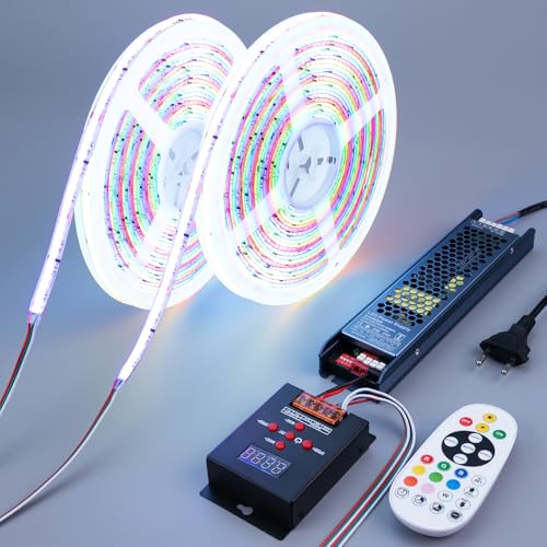 BENLUN Ruban LED COB WS2811 24V 20M (10M X 2), Couleur Variable RGB+IC, Bande LED avec Télécommande et Alimentation pour Décoration de Chambre, Cuisine, Panneaux Acoustiques, Gaming