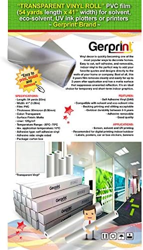 GERCUTTER Store - "TRANSPARENT VINYL ROLL" (54 yards Length x 41" Width) PVC Film for Solvent, Eco-solvent, UV Ink Plotters and Printers (Gerprint Brand)