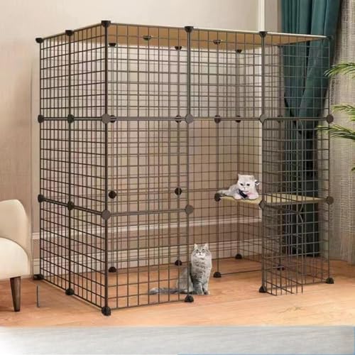 Yinxiufa ネコケージ 猫ケージ 大型猫用 キャットケージ 超大型 3段-6段 ドア付き折り畳み式 移動便利 メインクーン ラグドール ペット用品 お手入れ簡単 多頭飼い 組立簡単 室内飼い (ブラック,75*111*109 cm)