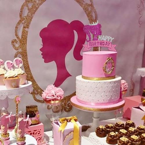 Image of Confetti! 1Pc Princess Girl Happy Birthday Cake Topper with Glitter Birthday Girl Theme Cake Pick Decorations for Wedding Engagement Baby Shower Girls Birthday Party Cake Decorations Supplies