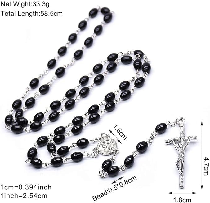 XAM 2Pcs/set Rosary Bead Cross Catholic Necklace Set Catholic Multicolor Rose Necklace Jewelry Religious Jesus Necklaces for Women Men - Image 3