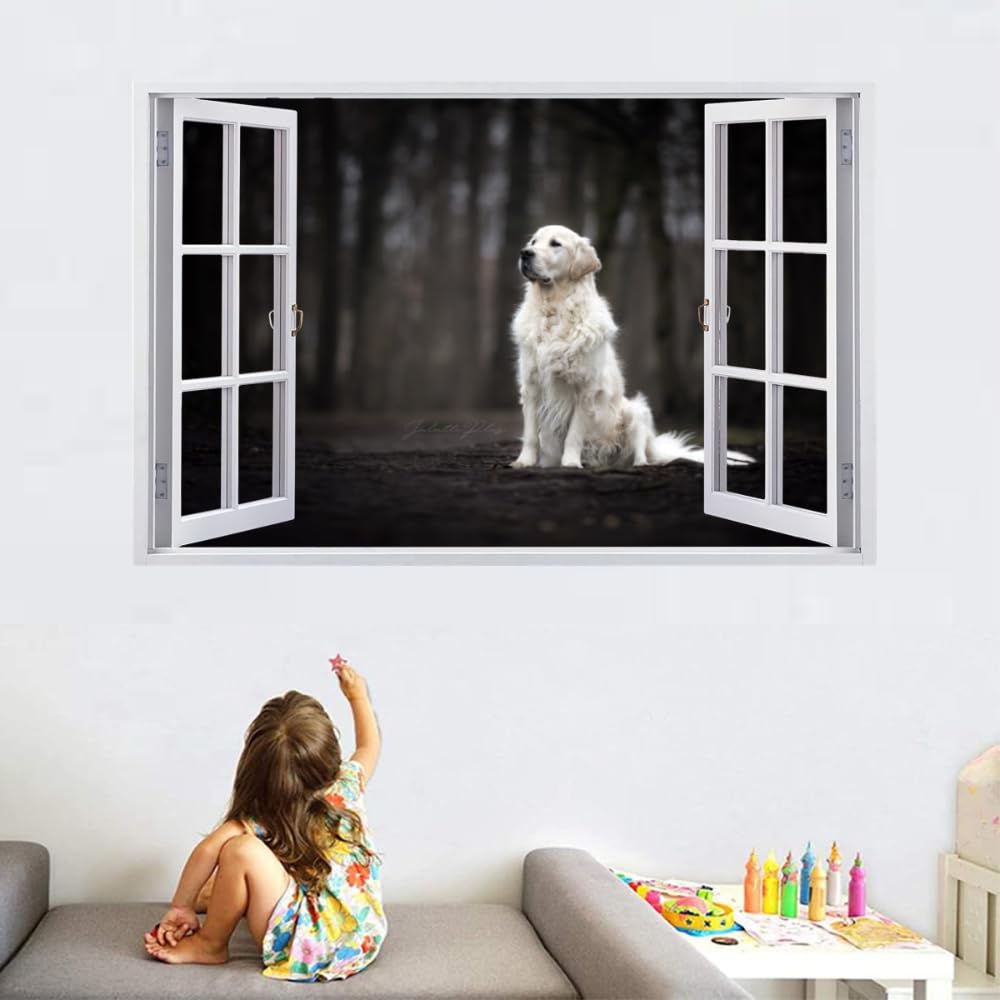 3D Wandtattoos Durchbruch Wandbild Hund Kinderzimmer Aufkleber Wandaufkleber Wandsticker für Kinderzimmer Junge Mädchen Teenager Zimmer Wohnzimmer Schlafzimmer 120x80cm