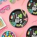 BLUE PANDA Retro 80s Paper Plates - Complements 80s Theme Party Decorations - 1980s Party Plates for Cake & Dessert - Pack of 80, Black, 9 in