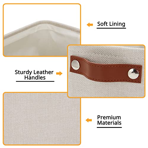 Image of DULLEMELO Small Storage Basket, Toilet Paper Basket Narrow Storage Bin for Bathroom, Bathroom Basket for Organizing with Leather Handles, Canvas Storage Basket for Toilet Magazine Holder(Beige)