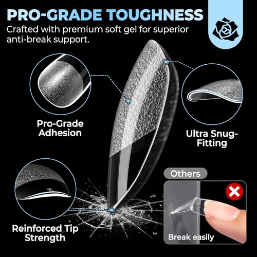 Image of UNA GELLA Short Oval Nail Tips Soft Gel Pre-Etch Full Cover Nail Extensions