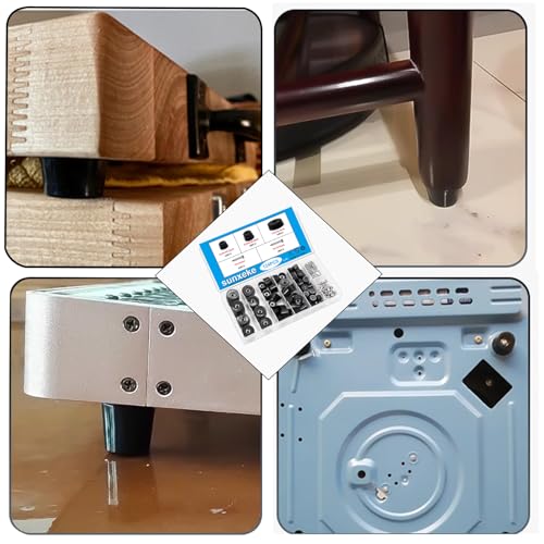 Image of 124Pcs Rubber Feet for Cutting Board with Stainless Washer Screws Assortment Kit,3 Sizes (0.6inch, 0.8inch, 1inch),Non Slip Rubber Bumper Feet for Furniture, Cabinets, Electronics