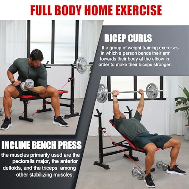 OPPSDECOR 600lbs 6 in 1 Weight Bench Set with Squat Rack Foldable Bench Press with Removable Foot Catch Adjustable Workout Bench for Home Gym