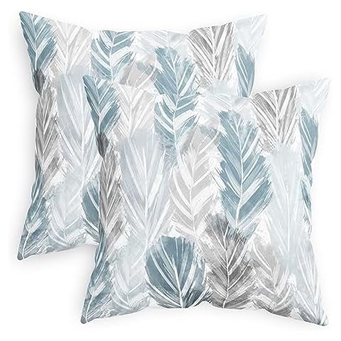 CaliTime Throw Pillow Cases Pack of 2 Cozy Fleece Two-Tone Abstract Artistic Feather Decorative Cushion Covers for Couch Bed Sofa Farmhouse Decoration 18 X 18 Inches Smoke Blue Grey Cover