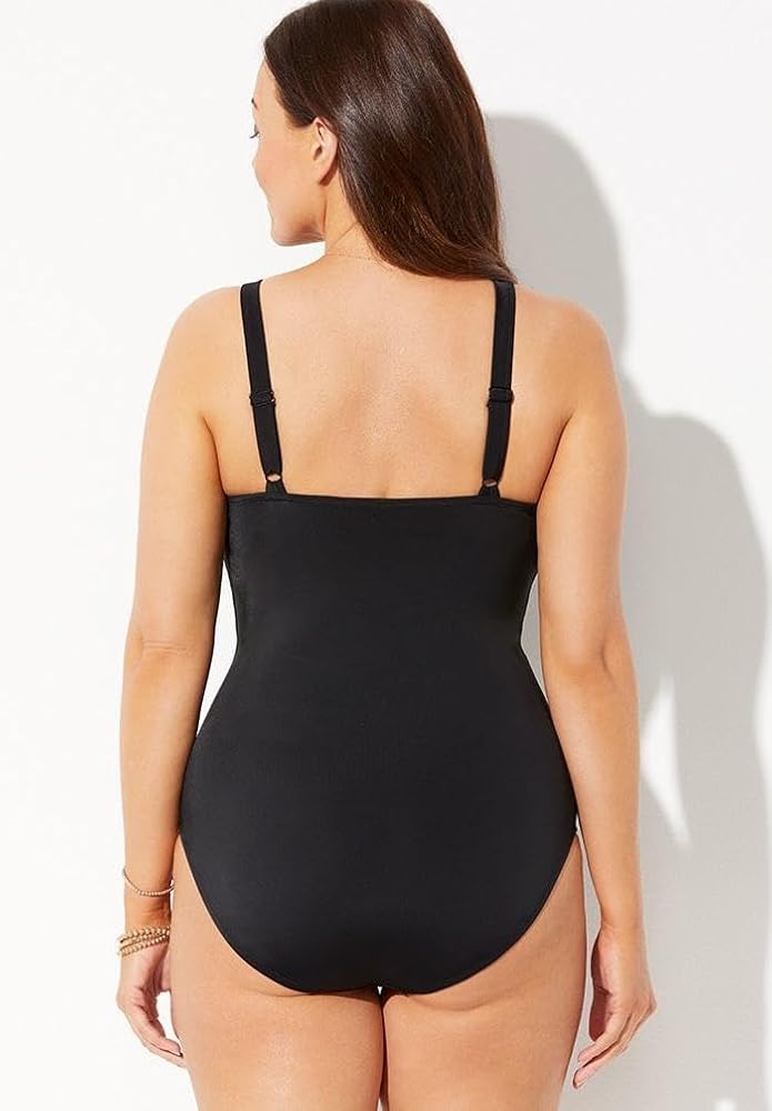 【新品未使用】Nala shirring swim inner wear Geometric Shirring High Neck Zip Front One Piece Swimsuit
