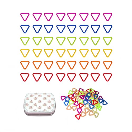 Image of Wonafa 50Pcs Triangle Metal Stitch Markers,Metal Colorful Crochet Stitch Markers,with Storage Box for Crocheting Clothing Tag DIY Craft Project (Triangle-50Pcs)