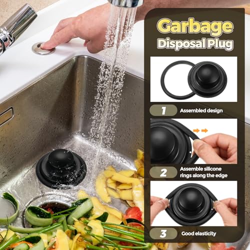 Image of 4 Pcs Matte Black Kitchen Sink Accessories Garbage Disposal Splash Guards 3.4'' Sink Drain Strainer and Stopper Stainless Steel Garbage Disposal Plug for Kitchen Drain Strainer