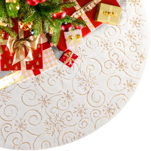 XIMEY Falda Arbol Navidad, 90cm Bonita Base Arbol de Navidad, Suave Manta para Arbol de Navidad, Cubre Pie Arbol de Navidad, Alfombra Arbol de Navidad, Falda de Arbol de Navidad de Felpa (Oro)