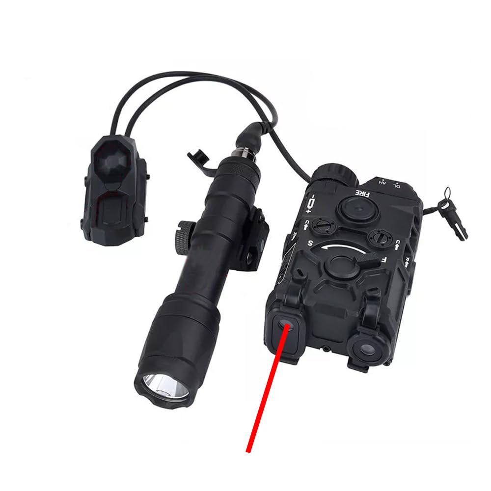 Nylon Box Aiming OG Laser Sights(with Red/Green/Blue Laser+IR Laser+White Flashlight), & M600C Strong LED Flashlight, & AX Modular Dual Wire Remote Pressure Switch(SF+Crane Plug) Combo,Black