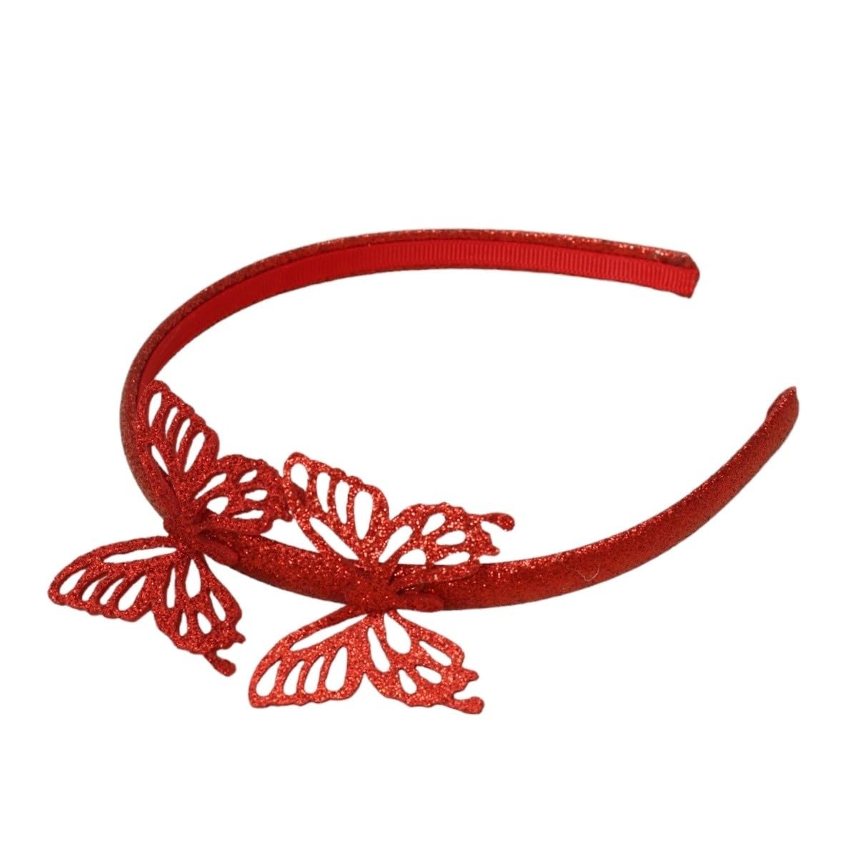 Yellow Bee Embroidered Butterfly Headband and Clip Set for Girls, Red - Image 3 thumbnail