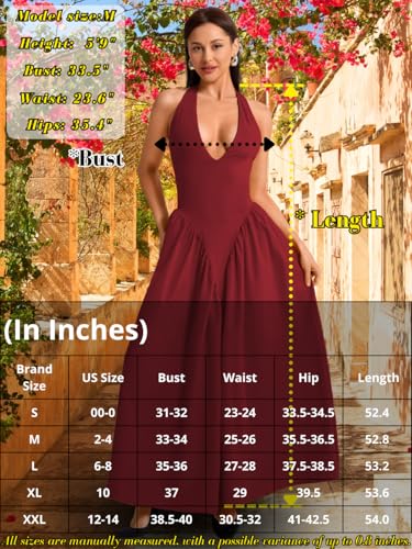 Image of ChiaoLezhee Deep V Neck Dress, Halter Maxi Dresses, Vacation Date Night, Sexy for Women Corset Flowy Wedding Guest Drop Waist