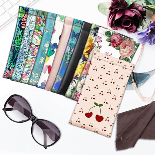 Image of FINTIE Soft Eyeglasses Case with Cleaning Cloth, Portable Squeeze Top Vegan Leather Glasses Pouch, Sunglasses Eyewear Bag