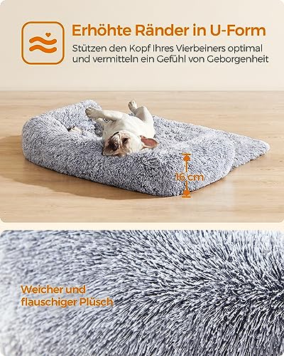 Feandrea FluffyHug Hundebett Plüsch, Hundedecke Sofa, Sofaschutz Hund, Hundekissen, Größe M, für kleine und mittelgroße Hunde, 80 x 75 x 16 cm, Ombré-Grau PGW221G01
