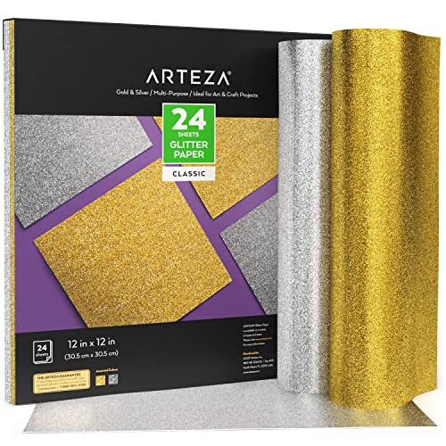 Fournitures d'art et d'artisanat : papier pailleté 30,5 x 30,5 cm Arteza or argent