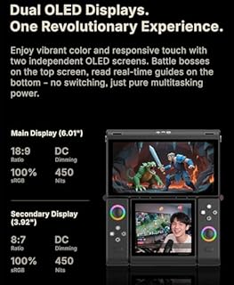 ONEXSUGAR Dual OLED Screen Handheld Game Console, with Snapdragon G3 Gen 3 Gaming Processor, 16GB + 512GB Storage,Android 14 ,Support Retro Games & Android Mobile Gaming (Black)