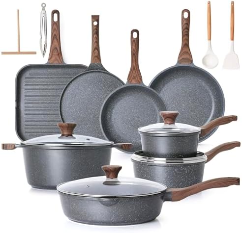 SENSARTE Nonstick Granite Cookware Set, 23 PCS Pots and Pans Non ...