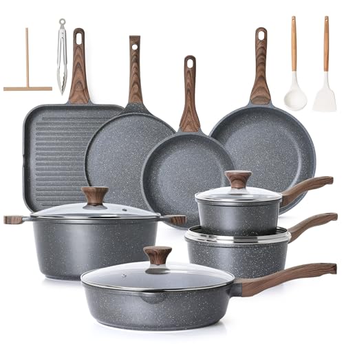 SENSARTE Nonstick Granite Cookware Set, 23 PCS Pots and Pans Non Toxic, PFOA & PFOS Free, Healthy...