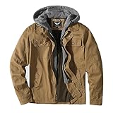 JYG Men's Lightweight Military Cotton Jacket Casual Long Sleeve Outerwear Coat with Removable Hood (Khaki,M)
