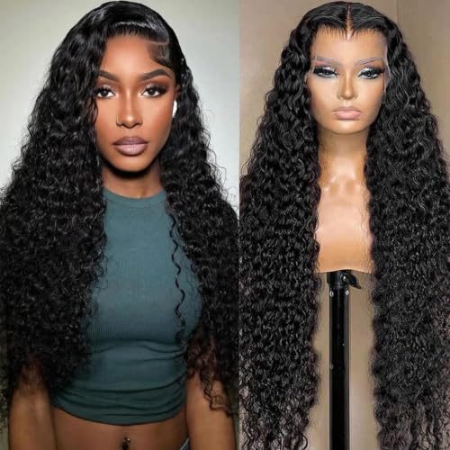 Image of KVFCT 13x6 HD Deep Wave Lace Front Wigs Human Hair Pre Plucked Curly Human Hair Wig 200% Density Glueless Lace Frontal Wigs 22 Inch Deep Wave Wig for Women Natural Hairline