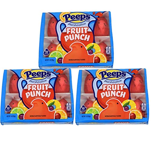Peeps Fruit Punch Flavored Marshmallow – Easter Candy Red Chicks, Perfect For Every Easter Basket and Egg Hunt, 10 Count Pack (Pack of 3)