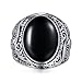 MEALGUET Fashion Stainless Steel Signet Rings with Black Agate for Men,Pinky Ring for Dad Father, Gift for Father's Day
