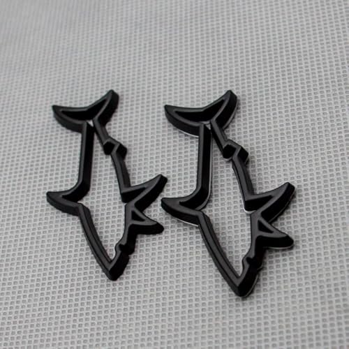 Image of 2pcs Metal Hollow Shark Logo Side Wing Door Fish Car Rear Lid Trunk Badge 3D Sticker Emblem (Matte Black)