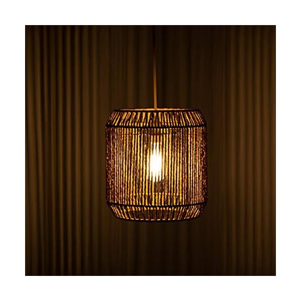 Paco Home Hängelampe Pendellampe E27 Rattan Optik Boho Korb Wohnzimmer Esszimmer Flur Pendelleuchte 2,5m Textilkabel… – Bild 3