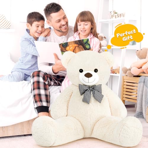 Sausudols XXXL Teddybär Großer Bär 140 cm groß Riesen Teddy Bär Stofftier Plüschtier Kuscheltier Geschenk für Kinder Freundin Beige