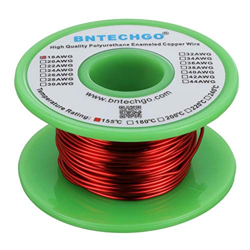 BNTECHGO 18 AWG Magnet Wire - Enameled Copper Wire - Enameled Magnet Winding Wire - 4 oz - 0.0393 Diameter 1 Spool Coil Red Temperature Rating 155 Widely Used for Transformers Inductors