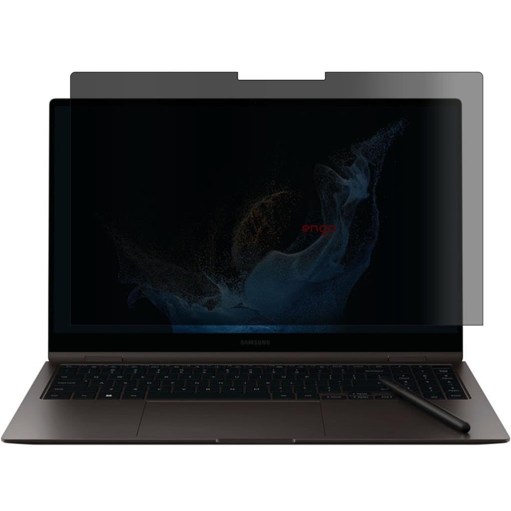Engo Samsung Galaxy Book2 Pro 360 Hayalet Ekran Koruyucu Notebook, Yandan Görünmeyen Anti-Spy Gizlilik (Privacy) Laptop Koruması, 9H Temperli Nano Kırılmaz Esnek Cam, Parlama Önleyici 15.6 İnç