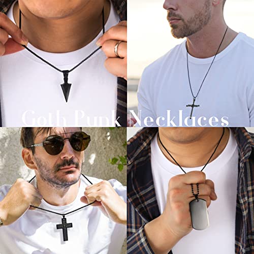 Faxhion 8Pcs Black Pendant Necklace For Men Boy Jewelry, Stainless Steel Chain Cross Necklace, Cool Punk Men's Necklaces Set Jewelry For Gifts, 16-24 Inches Chain #TOP6
