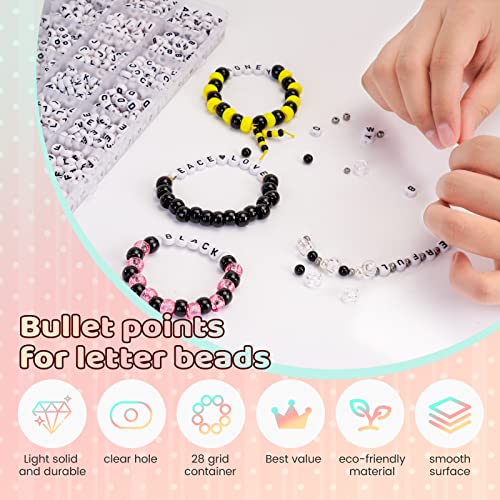 Image of FZIIVQU 1400 Pcs Letter Beads Kit, 28 Styles White Acrylic Alphabet Beads Letter Beads for Jewelry Making wiht Number Beads Heart Beads Friendship Bracelet Kit (Pack of 2)