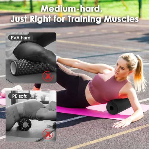 Rouleau de Massage, 30 x 15 cm Professionnel Foam Roller Pilates, Rouleau Massage Musculaire en Mousse, Rouleau de Fascia pour le Dos, la Taille, les Hanches et les Jambes (Dureté Moyenne, Noir) – Image 5