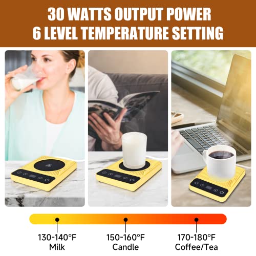 Image of Mug Warmer - Electric Coffee Mug Warmer with Timer | Coffee Cup Warmer for Desk Auto Shut Off,Smart 6-Temperature Control, Coffee Accessories for Coffee Lovers, Yellow