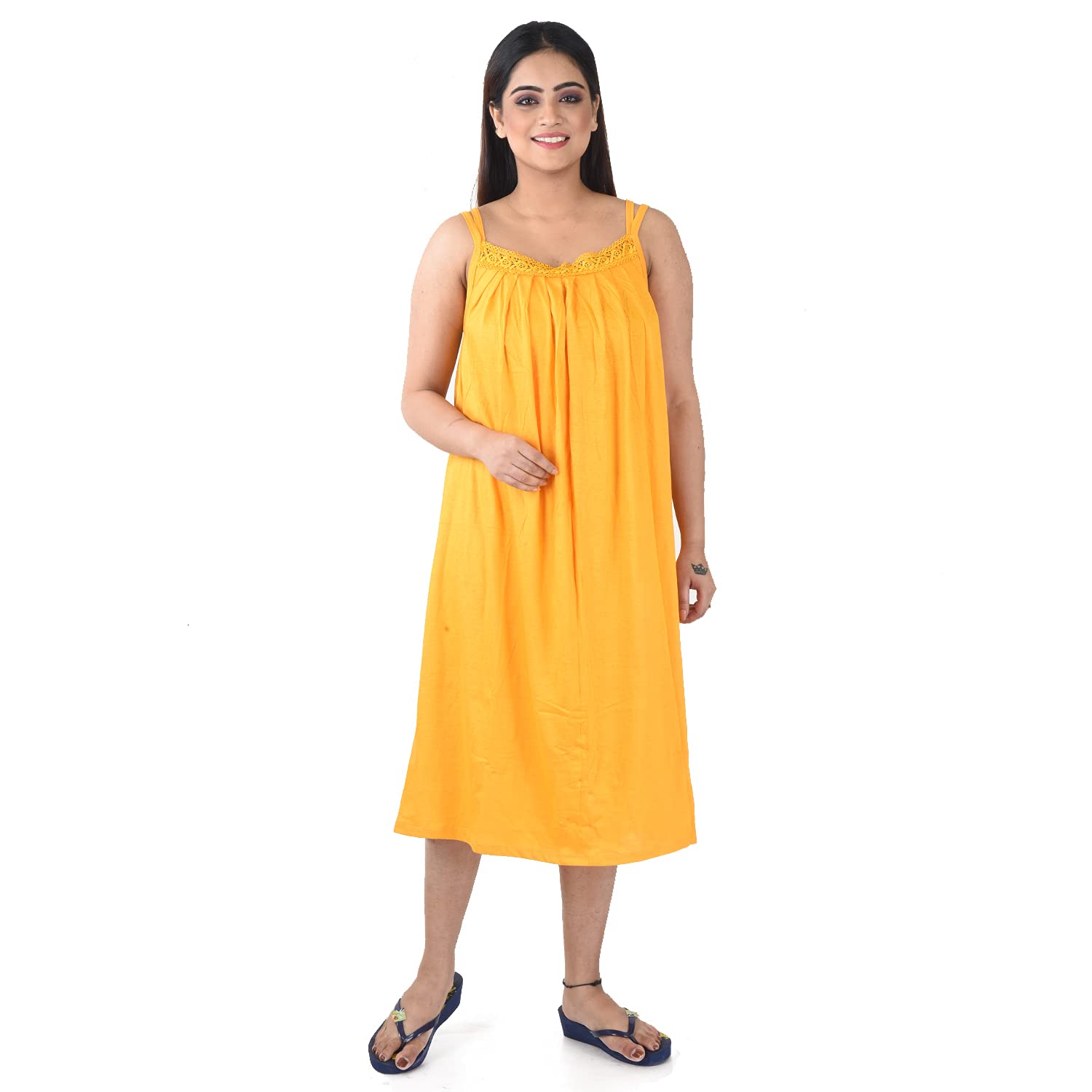 Yellow Sleeveless Pure Cotton Night for Ladies/Girls - PCW00001384-picture-17