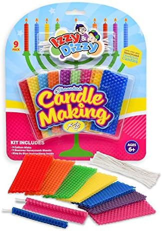 Hanukkah Candle Making Kit - Includes 9 Beeswax Honeycomb Sheets, 9 Cotton Wicks, Instructions - Chanukah Arts and Crafts and Games