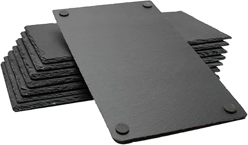 Miniatura 2 de Paquete de 8 tablas de charcutería de pizarra negra de 12 x 7 pulgadas con borde natural para comedor, fiesta, tabla de quesos para pasteles,